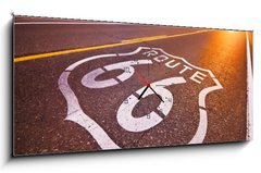 Obraz s hodinami 1D panorama - 120 x 50 cm F_AB14754346 - Route 66 sunset - Route 66 západ slunce