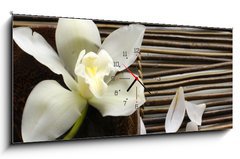 Obraz s hodinami   bowl of orchid, petal on bamboo mat, 120 x 50 cm