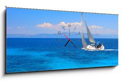 Obraz s hodinami 1D panorama - 120 x 50 cm F_AB14821567 - Sailing yacht - Plachetní jachta