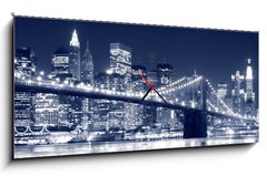 Obraz s hodinami   Brooklyn Bridge and Manhattan skyline At Night, New York City, 120 x 50 cm