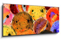Obraz s hodinami 1D panorama - 120 x 50 cm F_AB14913298 - Slightly blurred colorful marbles (with drops of water) - Mírně rozmazané barevné kuličky (s kapkami vody)