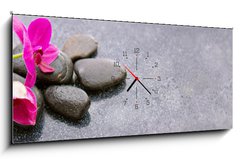 Obraz s hodinami 1D panorama - 120 x 50 cm F_AB150097450 - Pnk orchids and black stones close up.