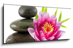 Obraz s hodinami 1D panorama - 120 x 50 cm F_AB15079554 - Composition zen, pierres, lotus et bambou