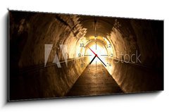 Obraz s hodinami 1D panorama - 120 x 50 cm F_AB15105040 - light at the end of the tunnel - světlo na konci tunelu