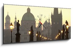 Obraz s hodinami   prague charles bridge, 120 x 50 cm