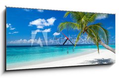 Obraz s hodinami 1D panorama - 120 x 50 cm F_AB151310725 - coco palm on tropical paradise island dream beach