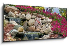 Obraz s hodinami 1D panorama - 120 x 50 cm F_AB15204576 - Garden Falls - Zahradní vodopády