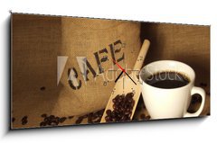 Obraz s hodinami   Frischer Kaffee, 120 x 50 cm