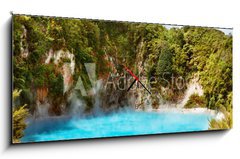 Obraz s hodinami 1D panorama - 120 x 50 cm F_AB15576886 - Hot thermal spring, New Zealand - Teplý pramen, Nový Zéland
