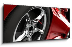 Obraz s hodinami 1D panorama - 120 x 50 cm F_AB15825900 - Red car - červené auto