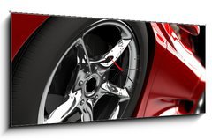 Obraz s hodinami 1D panorama - 120 x 50 cm F_AB15825900 - Red car - erven auto