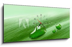 Obraz s hodinami 1D panorama - 120 x 50 cm F_AB15900039 - Leaf, Blatt, Tropfen