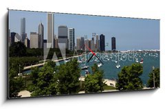 Obraz s hodinami   Chicago Summer Panorama, 120 x 50 cm
