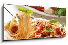 Obraz s hodinami   Fork with pasta and basil, 120 x 50 cm