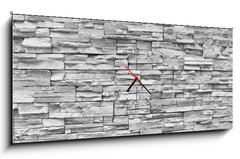 Obraz s hodinami 1D panorama - 120 x 50 cm F_AB165501117 - White brick stone wall.