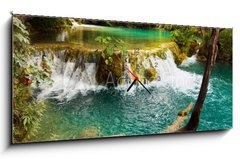 Obraz s hodinami 1D panorama - 120 x 50 cm F_AB16639493 - Plitvice lakes in Croatia