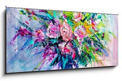 Obraz s hodinami 1D panorama - 120 x 50 cm F_AB166550171 - Oil painting flowers