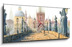 Obraz s hodinami 1D panorama - 120 x 50 cm F_AB167381357 - Charles Bridge (Prague, Czech Republic)