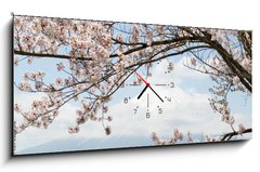 Obraz s hodinami 1D panorama - 120 x 50 cm F_AB167625752 - Fuji mountain  in japan as background with sakura blossom as foreground
