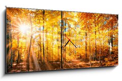 Obraz s hodinami 1D panorama - 120 x 50 cm F_AB168212681 - Wald Panorama im goldenen Herbst