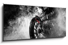 Obraz s hodinami   High power motorcycle chopper at night., 120 x 50 cm
