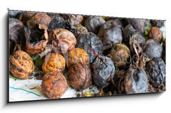Obraz s hodinami 1D panorama - 120 x 50 cm F_AB171137304 - walnuts immediately after harvesting before cleaning