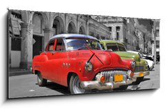 Obraz s hodinami 1D panorama - 120 x 50 cm F_AB17211869 - Colorful Havana cars panorama