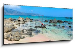 Obraz s hodinami 1D - 120 x 50 cm F_AB172874884 - Paradise beach with turquoise water, in Elafonisi, Crete, Greece - Travel destination in Europe