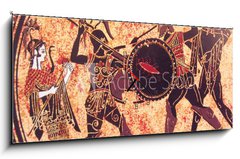 Obraz s hodinami 1D panorama - 120 x 50 cm F_AB175583459 - Detail from an old historical greek paint reproduction over a terracotta dish. Unknown mythical heroes and gods fighting on it