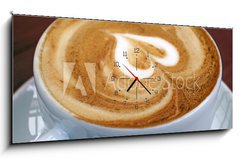 Obraz s hodinami   Cappuccino mit Herz, 120 x 50 cm