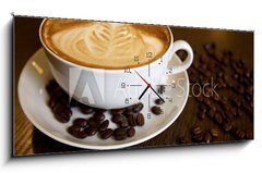 Obraz s hodinami 1D panorama - 120 x 50 cm F_AB17629836 - Coffee cup - Kávový šálek