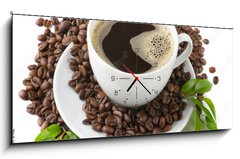 Obraz s hodinami 1D panorama - 120 x 50 cm F_AB17757342 - Coffee