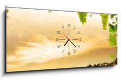 Obraz s hodinami 1D panorama - 120 x 50 cm F_AB17813662 - Vineyard by sea and grapevine