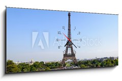 Obraz s hodinami   Eiffel tower, 120 x 50 cm