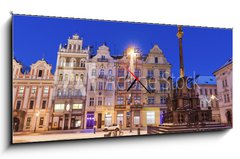 Obraz s hodinami 1D panorama - 120 x 50 cm F_AB180867299 - Plaque Pillar on Republic Square in Pilsen - Plakety na náměstí Republiky v Plzni