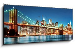 Obraz s hodinami   Brooklyn bridge at night, 120 x 50 cm