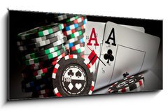 Obraz s hodinami 1D panorama - 120 x 50 cm F_AB18213077 - gambling chips and aces - hazardn etony a esa