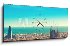 Obraz s hodinami 1D panorama - 120 x 50 cm F_AB187469116 - View above on Barcelona landmark from Montjuic hill