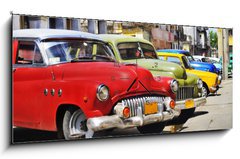 Obraz s hodinami 1D panorama - 120 x 50 cm F_AB18821372 - Colorful Havana cars