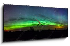 Obraz s hodinami 1D panorama - 120 x 50 cm F_AB190001555 - Green Aurora Borealis