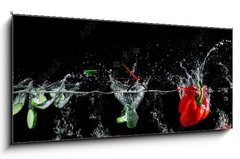 Obraz s hodinami 1D panorama - 120 x 50 cm F_AB193446004 - group of vegetables in water splash