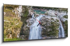 Obraz s hodinami   Double Waterfalls in Mountain Forest, 120 x 50 cm