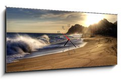 Obraz s hodinami   Wave on beach with sun shining., 120 x 50 cm