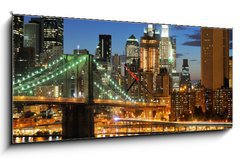 Obraz s hodinami 1D panorama - 120 x 50 cm F_AB19608224 - New york Manhattan bridge after sunset - New York Manhattan most po západu slunce