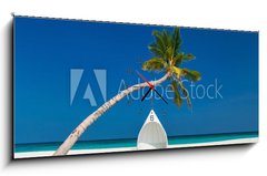 Obraz s hodinami 1D panorama - 120 x 50 cm F_AB196863504 - Beautiful tropical beach in Maldives