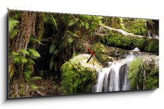 Obraz s hodinami 1D panorama - 120 x 50 cm F_AB19824757 - Rainforest waterfall