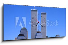 Obraz s hodinami 1D panorama - 120 x 50 cm F_AB19855091 - NYC Skyline With The Twin Towers - Panorama NYC s dvojčaty