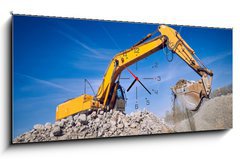 Obraz s hodinami 1D panorama - 120 x 50 cm F_AB202023771 - excavator loader machine at construction site