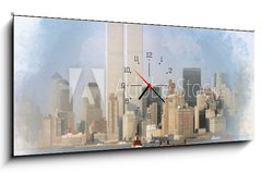 Obraz s hodinami 1D panorama - 120 x 50 cm F_AB202903313 - Digital artwork illustration of the World Trade Center on February 1988