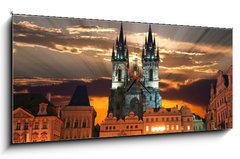 Obraz s hodinami   The Old Town Square in Prague City, 120 x 50 cm